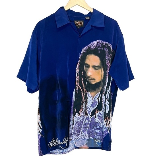 Bob Marley Vintage 2000s Dragonfly Printed Button Down Large - Picture 1 of 7